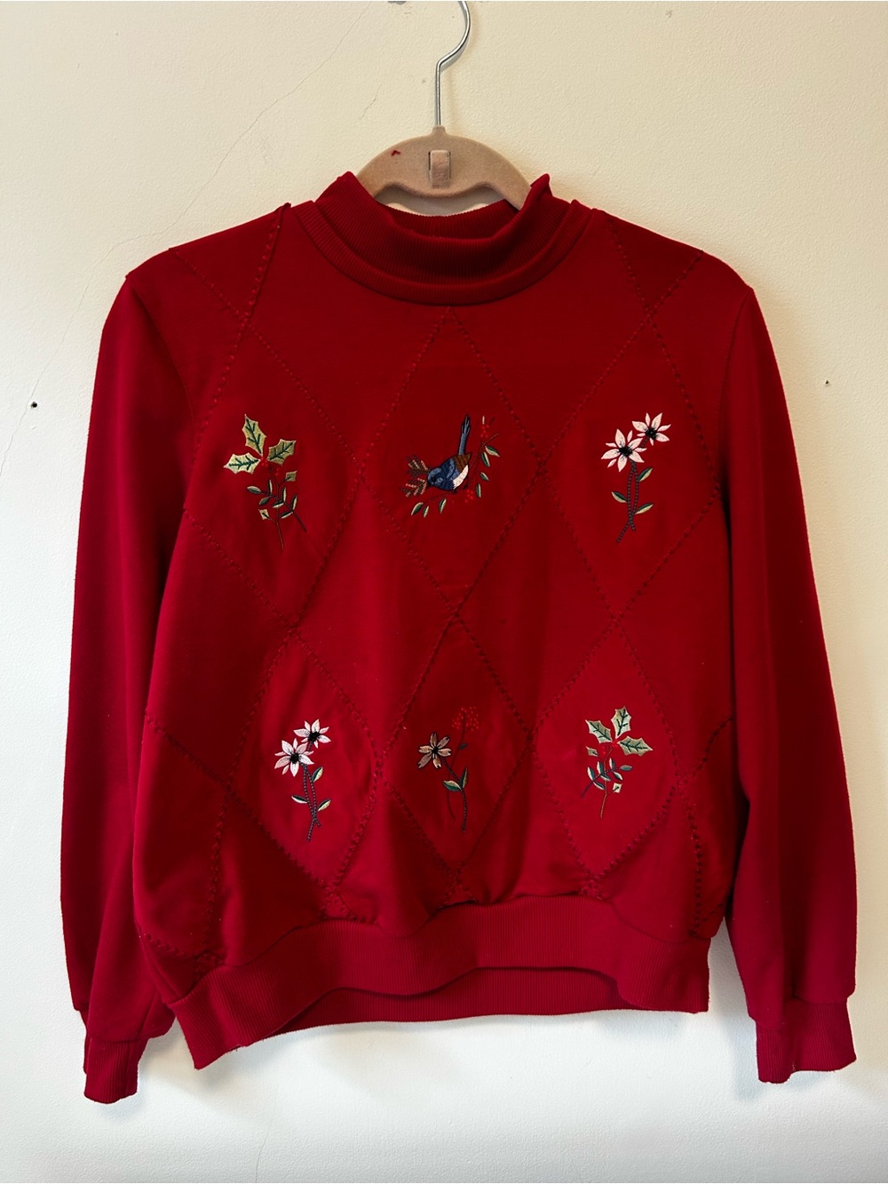 Alfred Dunner Red Embroidered Turtleneck Sweater